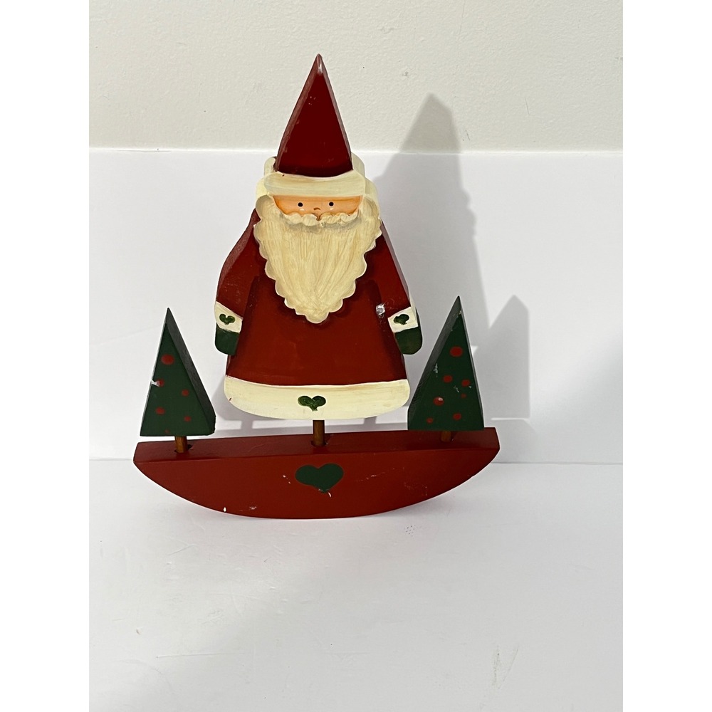 Unbranded Vintage Wood Santa Rocker Figurine Red Green Folk Art Holiday Decor